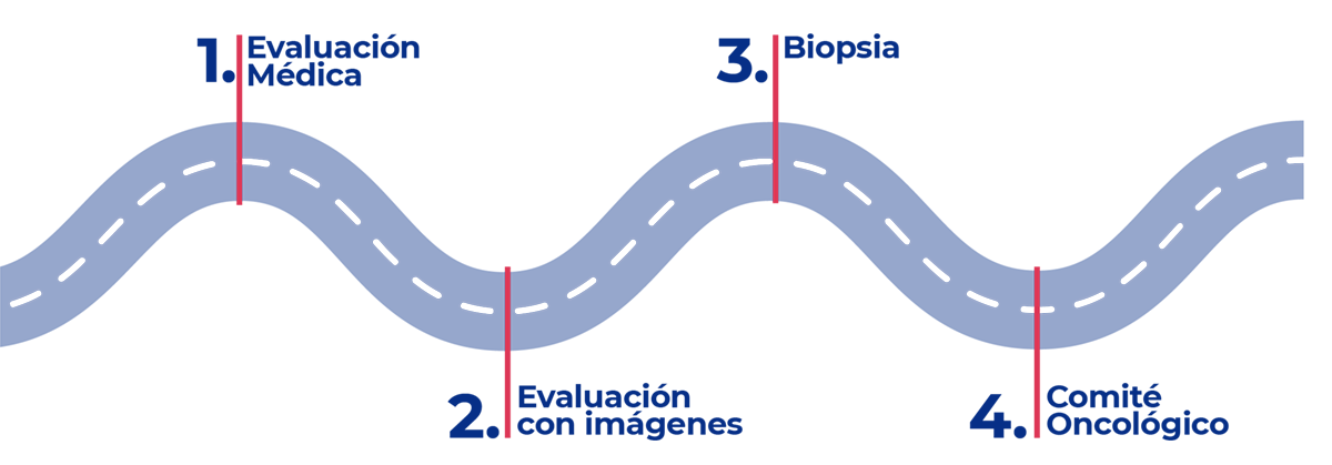 Diagnóstico y Etapificación, evaluación médica, imagenología, biopsia, comité oncológico